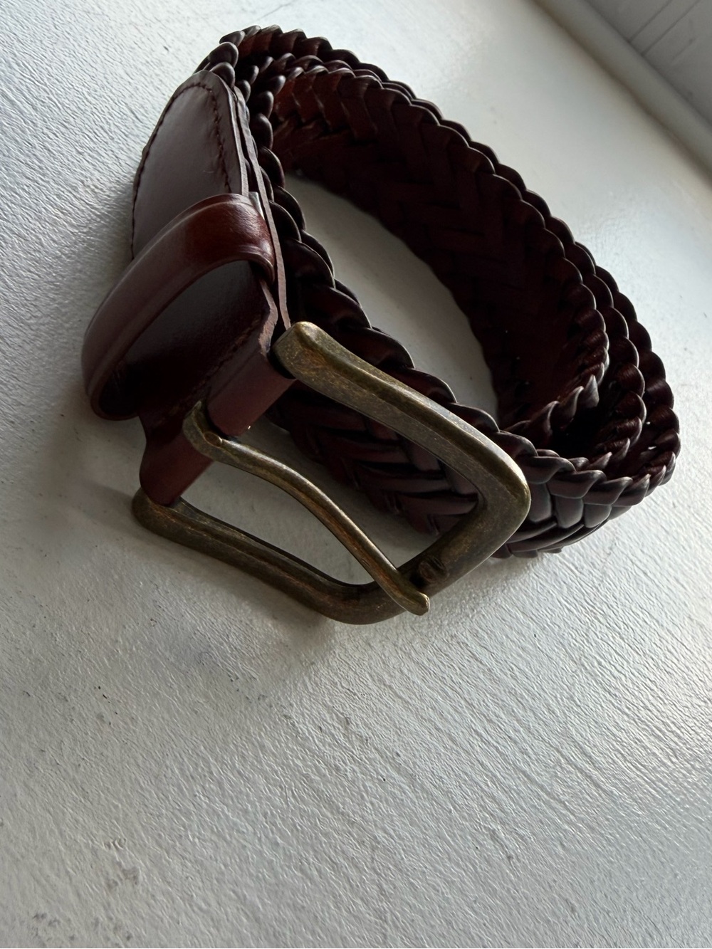 GAP Braided Leather Belt in Dark Brown with Brass Buckle